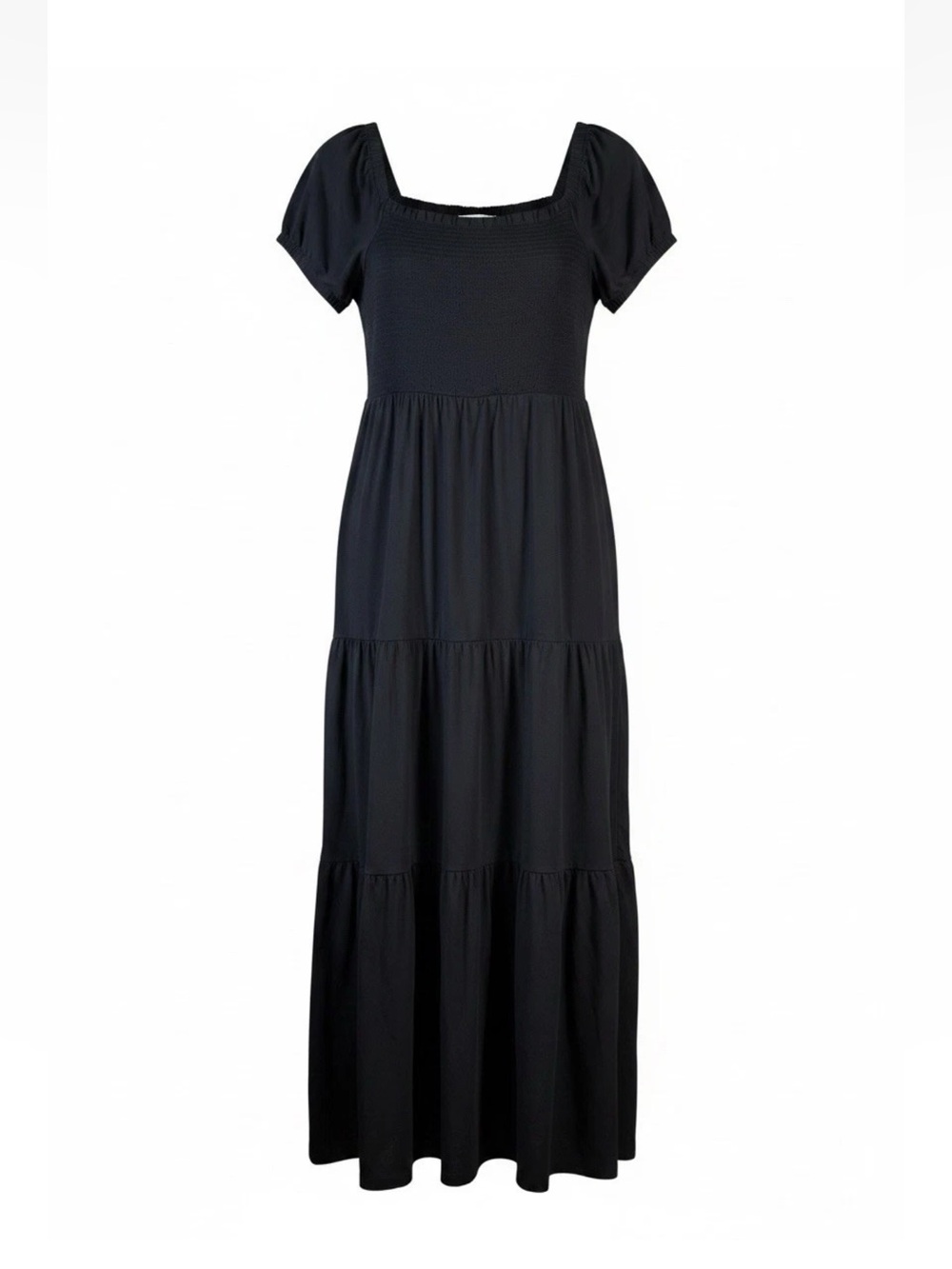 NWT Anthropologie Daily Practice Smocked Tiered Maxi Dress Black Size Medium M